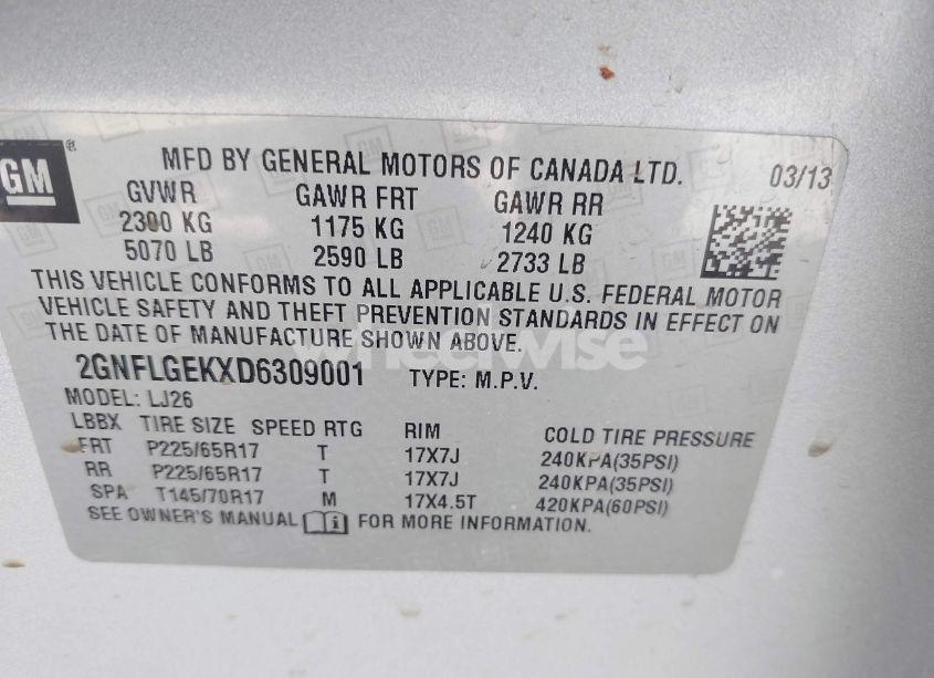 Photo 9 of 2013 Chevrolet Equinox LTZ (VIN 2GNFLGEKXD6309001)