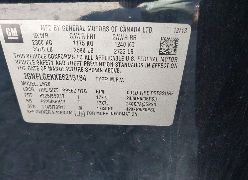 Photo 9 of 2014 Chevrolet Equinox 2LT (VIN 2GNFLGEKXE6215184)