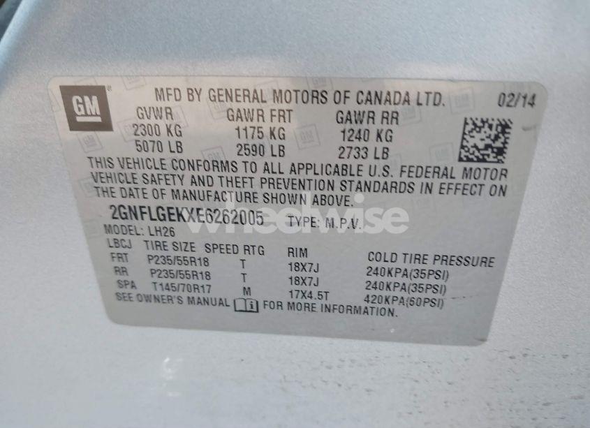 Photo 9 of 2014 Chevrolet Equinox 2LT (VIN 2GNFLGEKXE6262005)