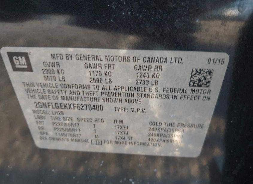 Photo 9 of 2015 Chevrolet Equinox 2LT (VIN 2GNFLGEKXF6270400)