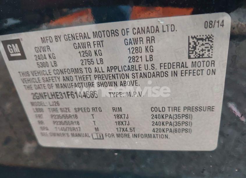 Photo 9 of 2015 Chevrolet Equinox LTZ (VIN 2GNFLHE31F6144666)