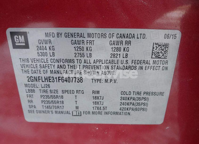 Photo 9 of 2015 Chevrolet Equinox LTZ (VIN 2GNFLHE31F6407738)