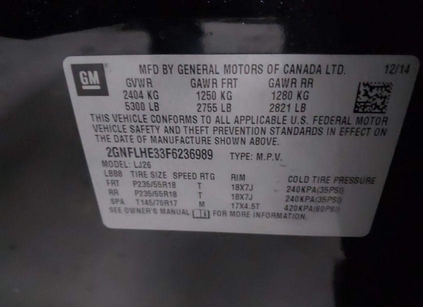 Photo 9 of 2015 Chevrolet Equinox LTZ (VIN 2GNFLHE33F6236989)