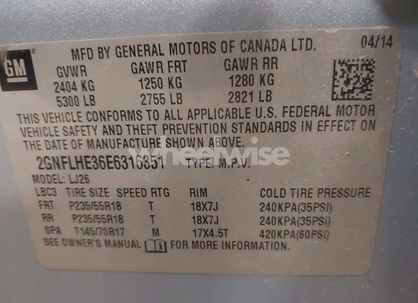 Photo 9 of 2014 Chevrolet Equinox LTZ (VIN 2GNFLHE36E6316351)