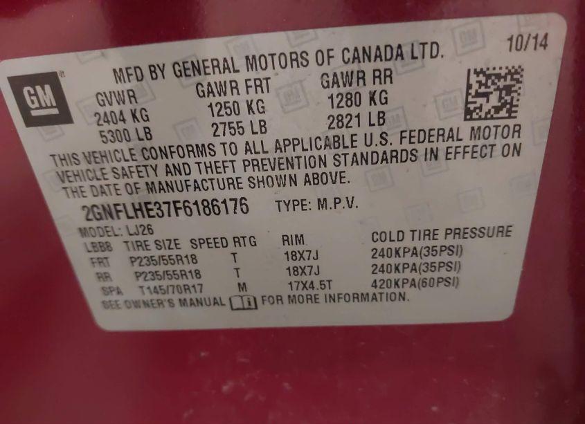 Photo 9 of 2015 Chevrolet Equinox LTZ (VIN 2GNFLHE37F6186176)