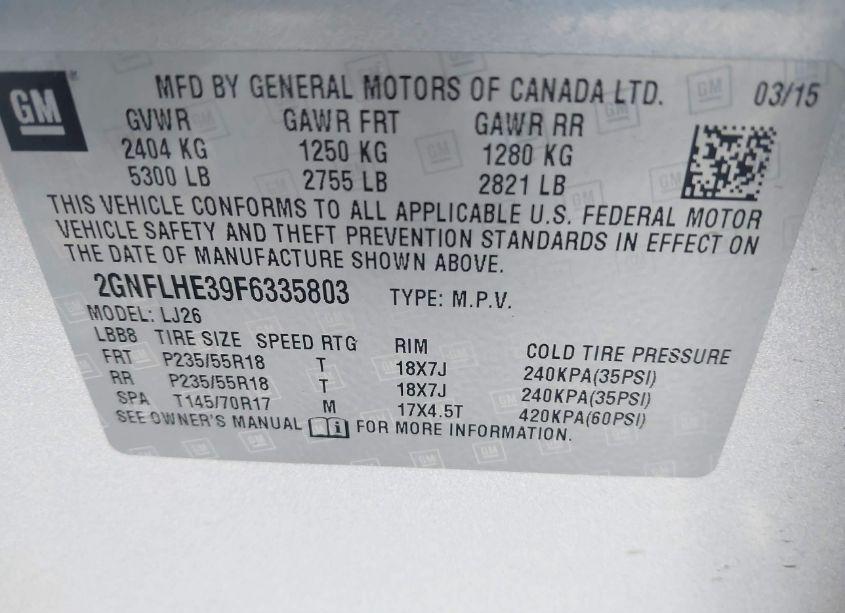 Photo 9 of 2015 Chevrolet Equinox LTZ (VIN 2GNFLHE39F6335803)