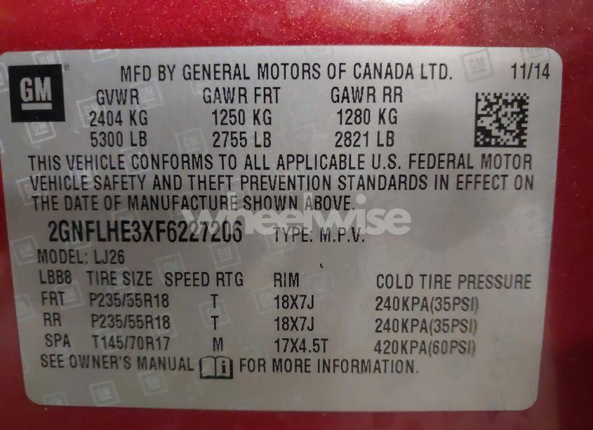 Photo 9 of 2015 Chevrolet Equinox LTZ (VIN 2GNFLHE3XF6227206)