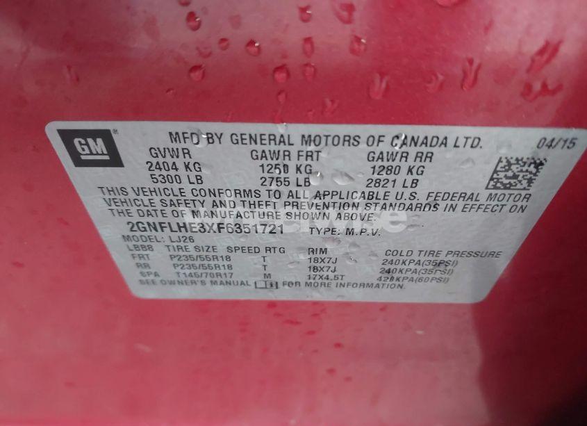 Photo 9 of 2015 Chevrolet Equinox LTZ (VIN 2GNFLHE3XF6351721)