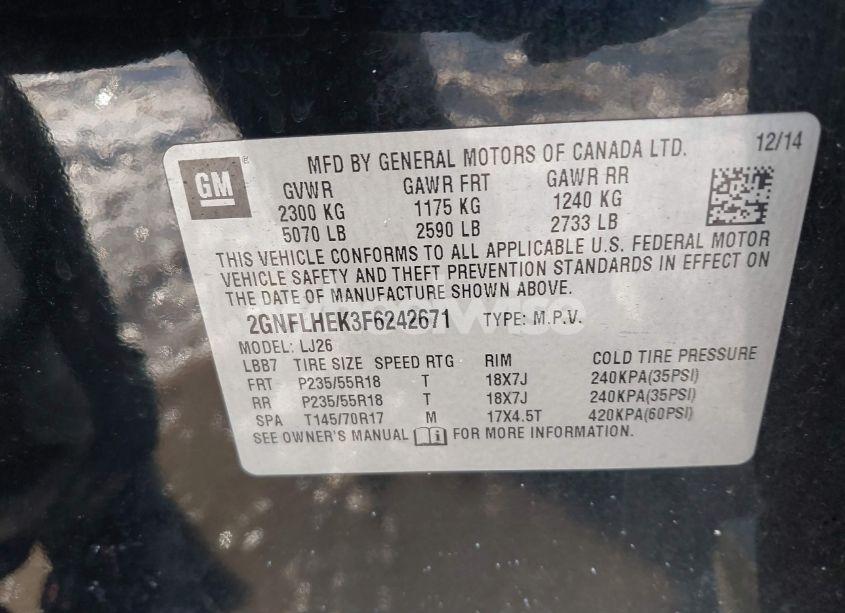 Photo 9 of 2015 Chevrolet Equinox LTZ (VIN 2GNFLHEK3F6242671)