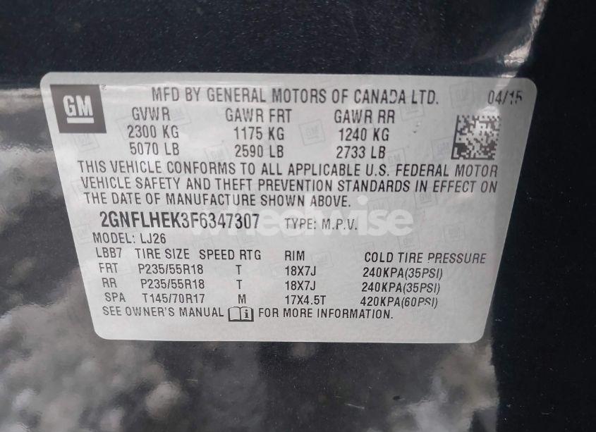 Photo 9 of 2015 Chevrolet Equinox LTZ (VIN 2GNFLHEK3F6347307)