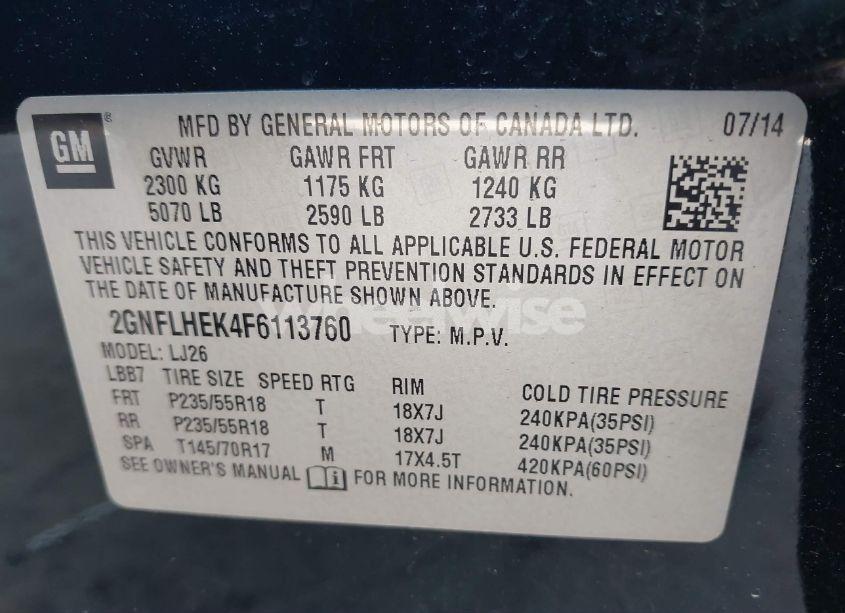 Photo 9 of 2015 Chevrolet Equinox LTZ (VIN 2GNFLHEK4F6113760)