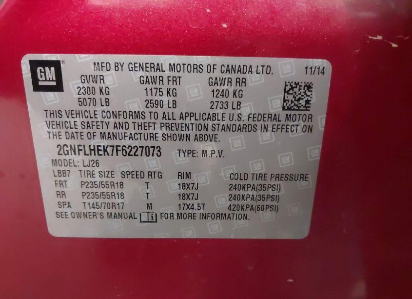 Photo 9 of 2015 Chevrolet Equinox LTZ (VIN 2GNFLHEK7F6227073)