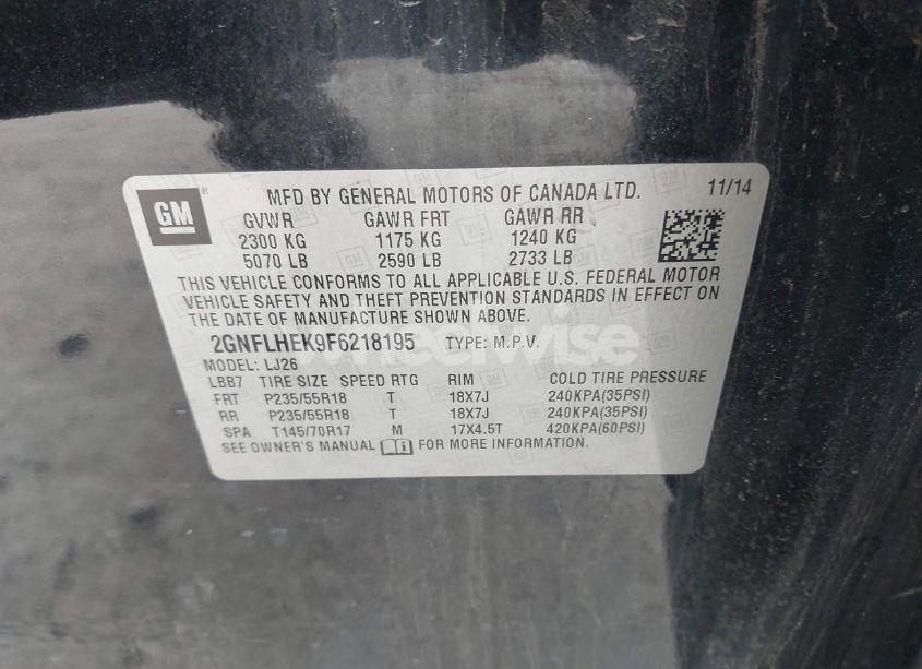 Photo 9 of 2015 Chevrolet Equinox LTZ (VIN 2GNFLHEK9F6218195)