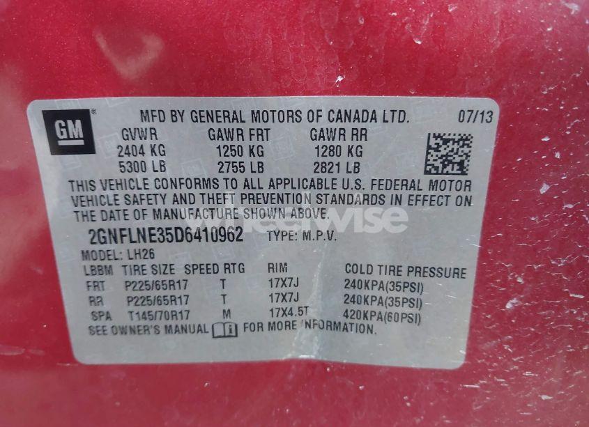 Photo 9 of 2013 Chevrolet Equinox 2LT (VIN 2GNFLNE35D6410962)