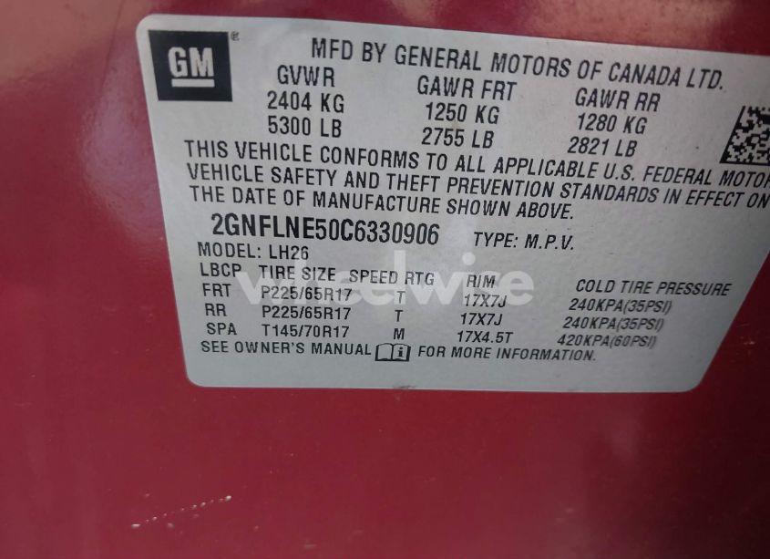 Photo 9 of 2012 Chevrolet Equinox 2LT (VIN 2GNFLNE50C6330906)