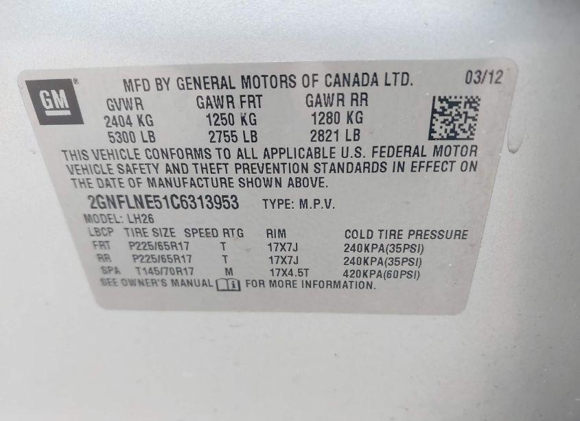 Photo 9 of 2012 Chevrolet Equinox 2LT (VIN 2GNFLNE51C6313953)