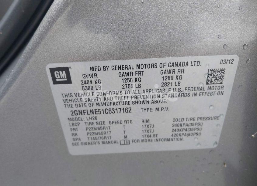 Photo 9 of 2012 Chevrolet Equinox 2LT (VIN 2GNFLNE51C6317162)