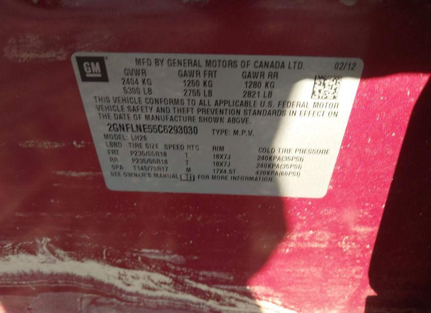 Photo 9 of 2012 Chevrolet Equinox 2LT (VIN 2GNFLNE55C6293030)