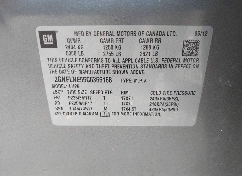 Photo 9 of 2012 Chevrolet Equinox 2LT (VIN 2GNFLNE55C6366168)