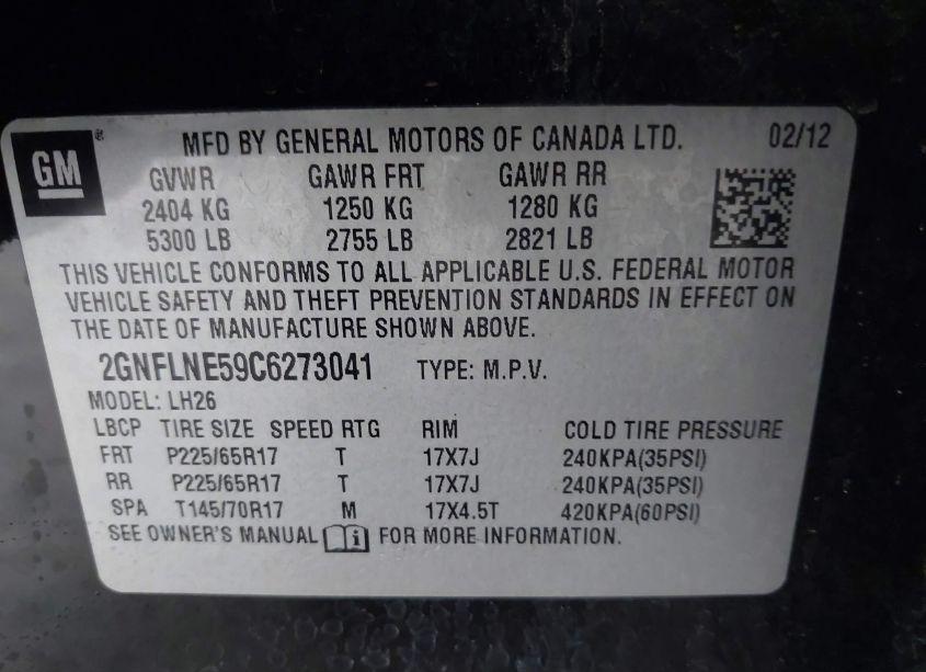 Photo 9 of 2012 Chevrolet Equinox 2LT (VIN 2GNFLNE59C6273041)