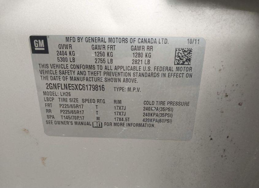 Photo 9 of 2012 Chevrolet Equinox 2LT (VIN 2GNFLNE5XC6179816)