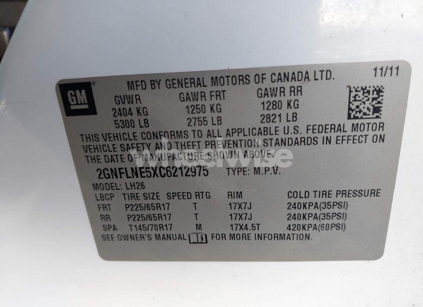 Photo 9 of 2012 Chevrolet Equinox 2LT (VIN 2GNFLNE5XC6212975)