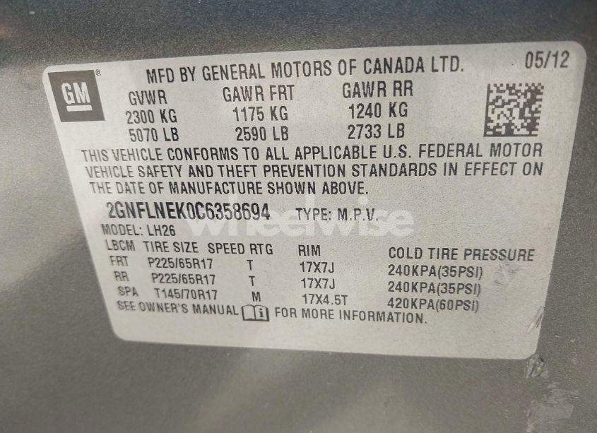 Photo 9 of 2012 Chevrolet Equinox 2LT (VIN 2GNFLNEK0C6358694)
