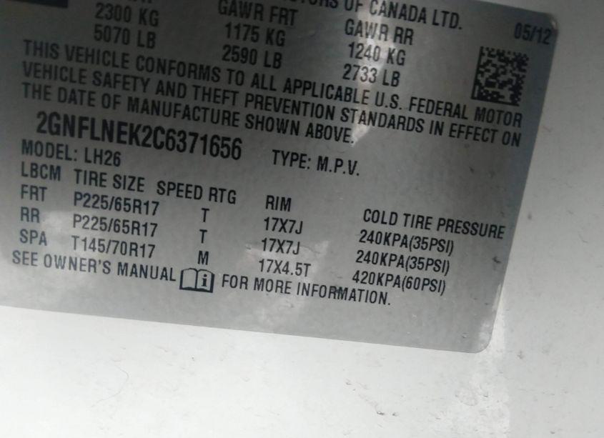 Photo 9 of 2012 Chevrolet Equinox 2LT (VIN 2GNFLNEK2C6371656)