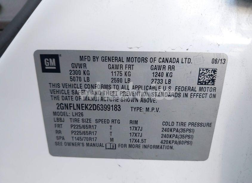 Photo 9 of 2013 Chevrolet Equinox 2LT (VIN 2GNFLNEK2D6399183)