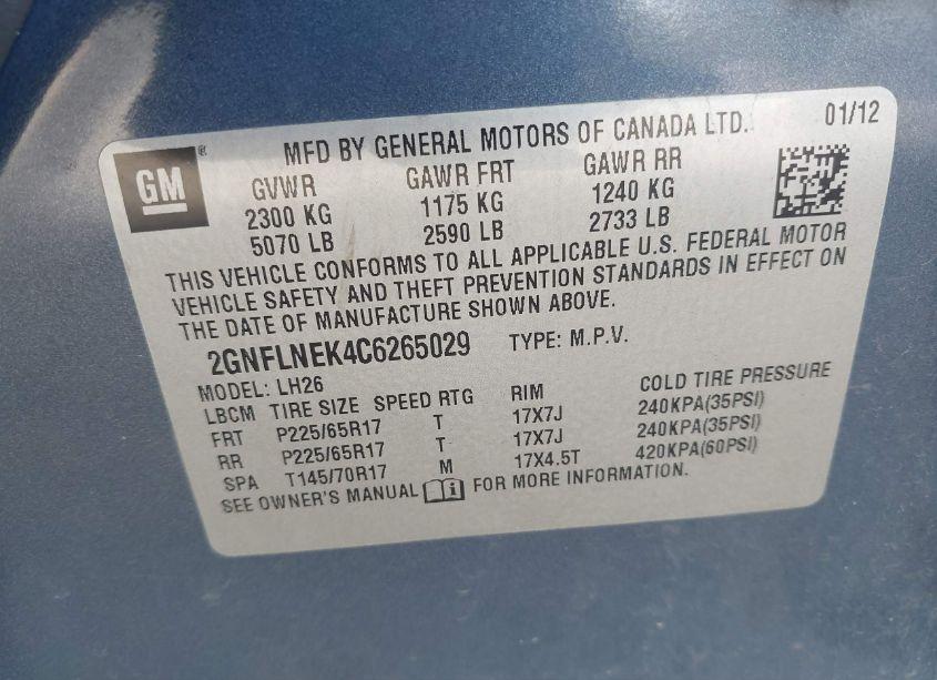 Photo 9 of 2012 Chevrolet Equinox 2LT (VIN 2GNFLNEK4C6265029)