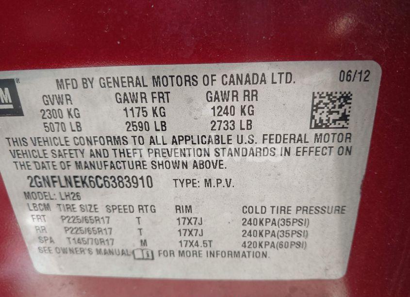 Photo 9 of 2012 Chevrolet Equinox 2LT (VIN 2GNFLNEK6C6383910)