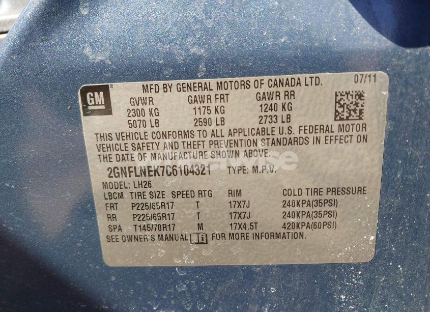 Photo 9 of 2012 Chevrolet Equinox 2LT (VIN 2GNFLNEK7C6104321)