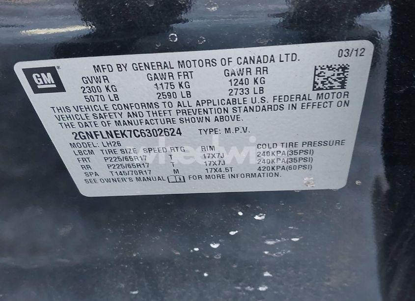 Photo 9 of 2012 Chevrolet Equinox 2LT (VIN 2GNFLNEK7C6302624)