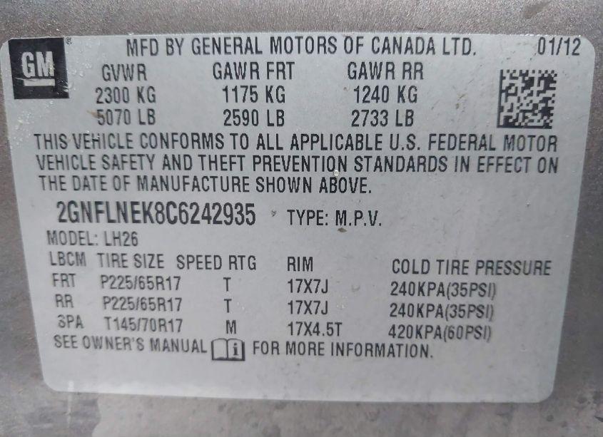Photo 9 of 2012 Chevrolet Equinox 2LT (VIN 2GNFLNEK8C6242935)