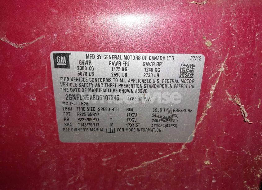 Photo 9 of 2013 Chevrolet Equinox 2LT (VIN 2GNFLNEK8D6107245)