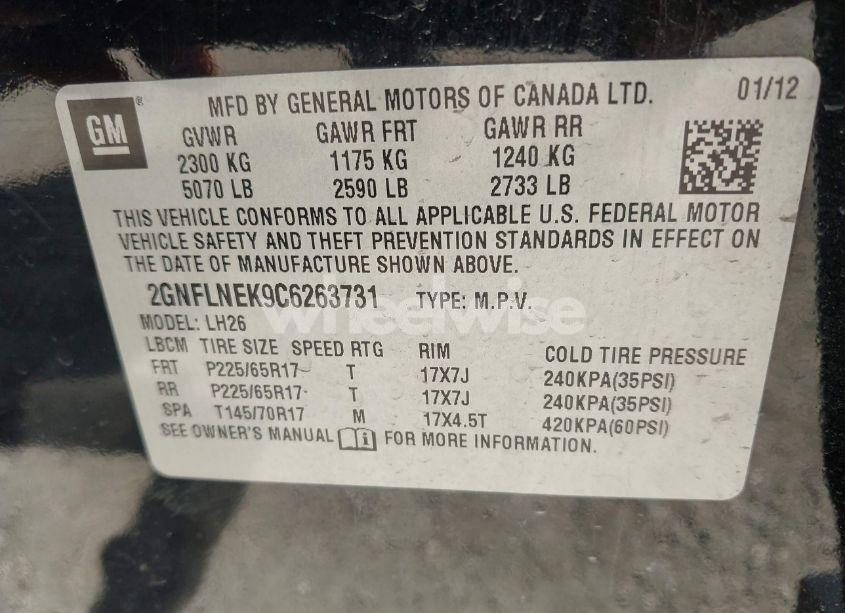 Photo 9 of 2012 Chevrolet Equinox 2LT (VIN 2GNFLNEK9C6263731)