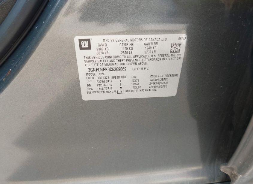 Photo 9 of 2012 Chevrolet Equinox 2LT (VIN 2GNFLNEK9C6369869)