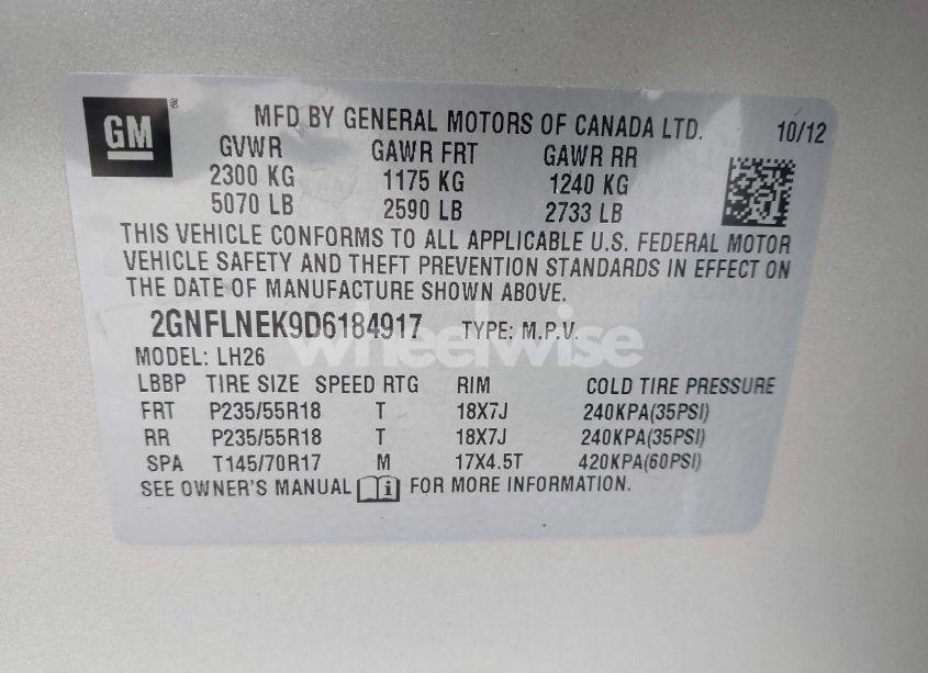 Photo 9 of 2013 Chevrolet Equinox 2LT (VIN 2GNFLNEK9D6184917)