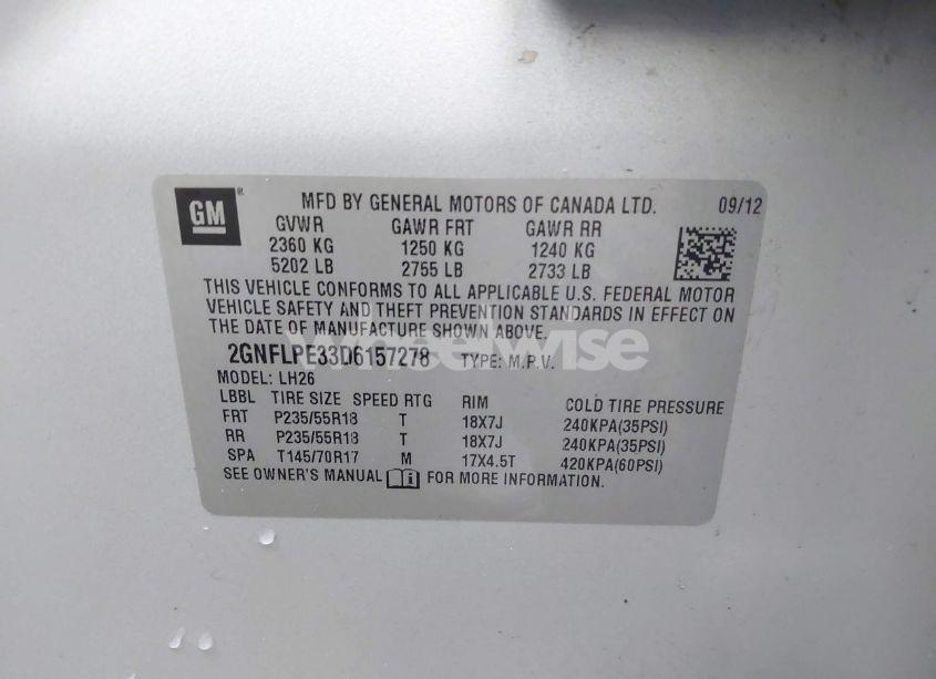 Photo 9 of 2013 Chevrolet Equinox 2LT (VIN 2GNFLPE33D6157278)