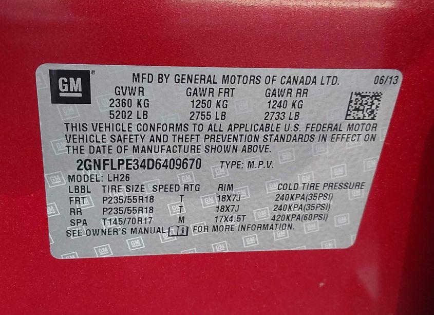 Photo 9 of 2013 Chevrolet Equinox 2LT (VIN 2GNFLPE34D6409670)