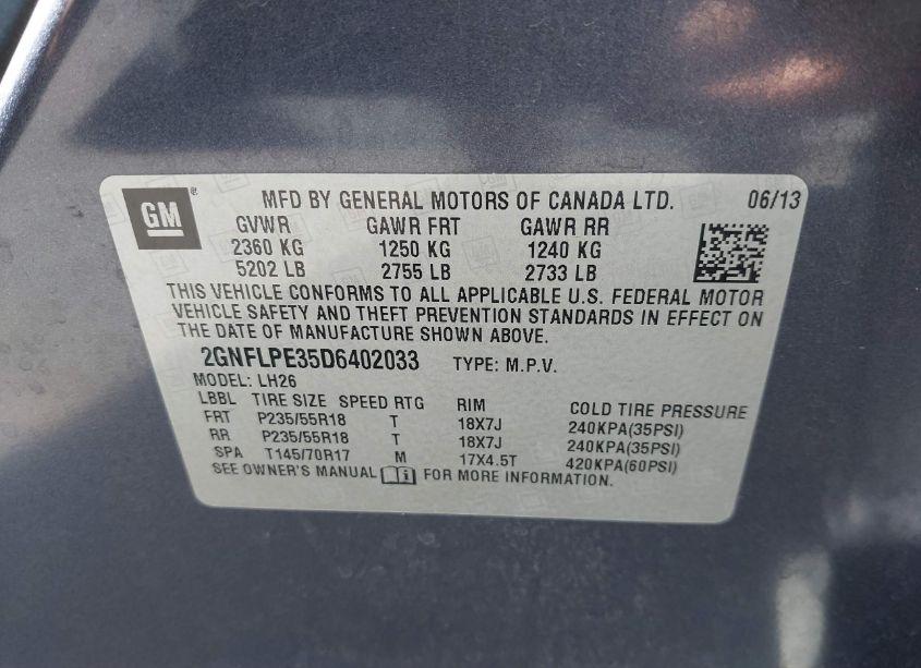Photo 9 of 2013 Chevrolet Equinox 2LT (VIN 2GNFLPE35D6402033)