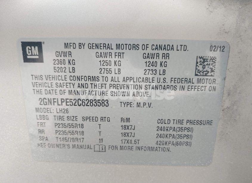 Photo 9 of 2012 Chevrolet Equinox 2LT (VIN 2GNFLPE52C6283583)