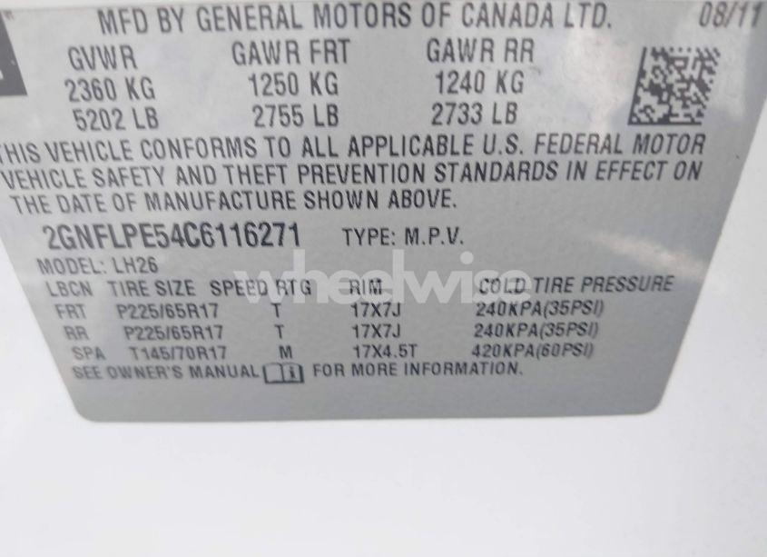 Photo 9 of 2012 Chevrolet Equinox 2LT (VIN 2GNFLPE54C6116271)