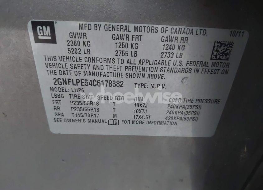 Photo 9 of 2012 Chevrolet Equinox 2LT (VIN 2GNFLPE54C6178382)