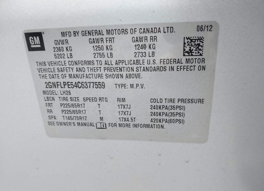 Photo 9 of 2012 Chevrolet Equinox 2LT (VIN 2GNFLPE54C6377559)