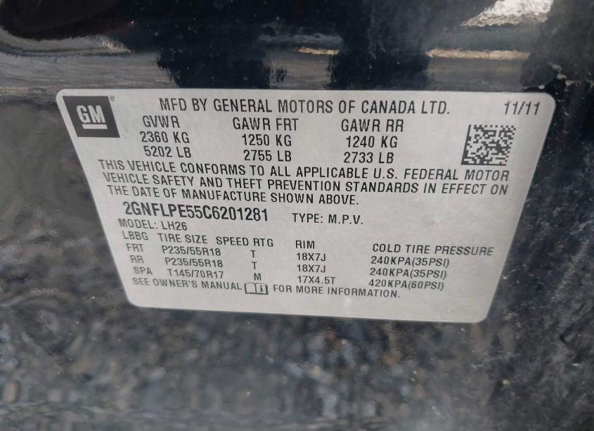 Photo 9 of 2012 Chevrolet Equinox 2LT (VIN 2GNFLPE55C6201281)