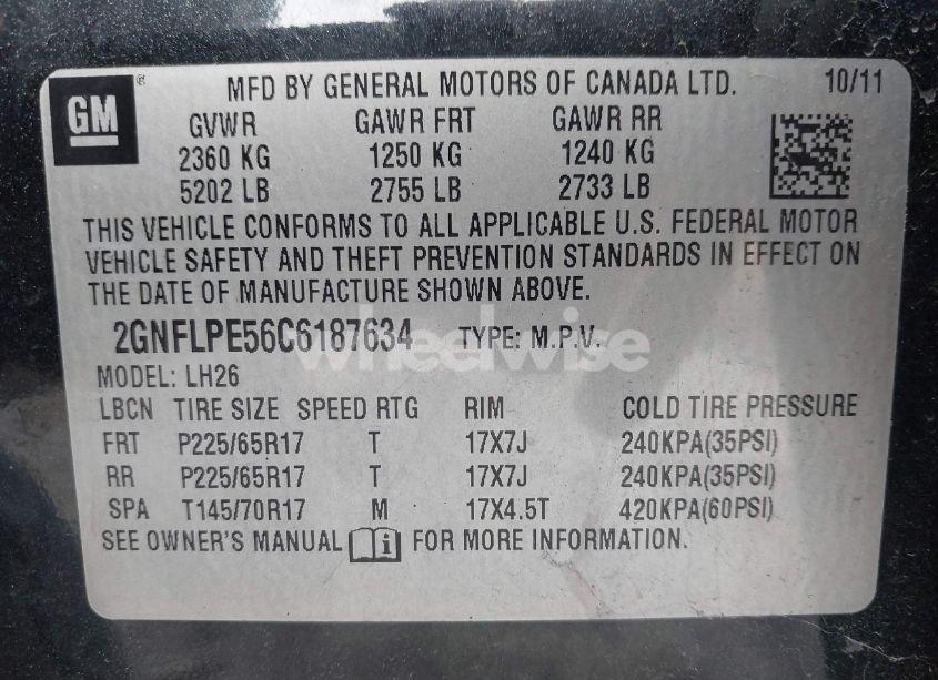 Photo 9 of 2012 Chevrolet Equinox 2LT (VIN 2GNFLPE56C6187634)