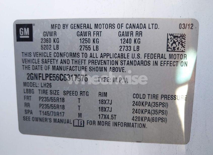 Photo 9 of 2012 Chevrolet Equinox 2LT (VIN 2GNFLPE56C6317976)