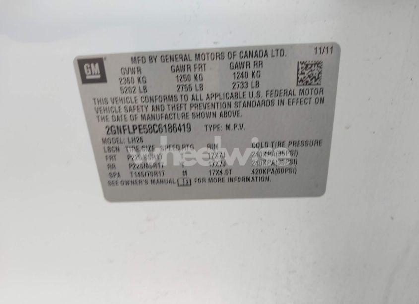 Photo 9 of 2012 Chevrolet Equinox 2LT (VIN 2GNFLPE58C6186419)