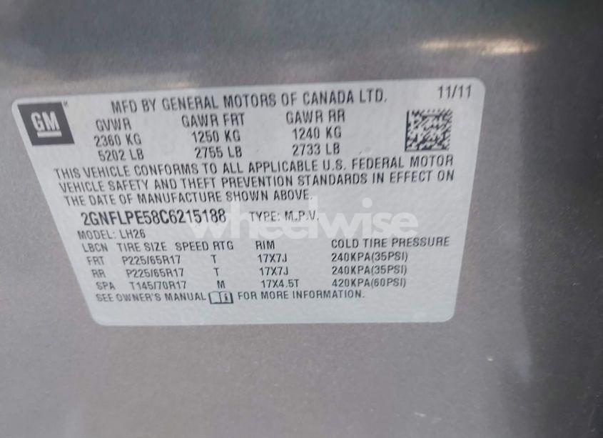 Photo 9 of 2012 Chevrolet Equinox 2LT (VIN 2GNFLPE58C6215188)